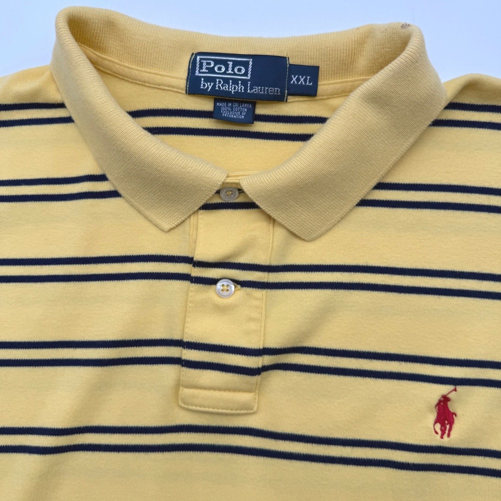 Polo Ralph Lauren Polo Shirt Mens XXL Yellow Striped Short Sleeve Cotton Pique